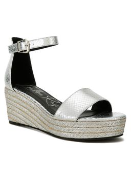 London Rag - Faux Leather Snake Wedge Espadrilles - Silver