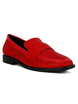 London Rag - Rhinestones Embellished Loafers - Red