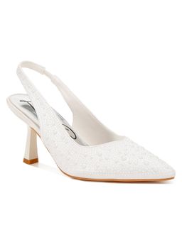 London Rag - Luxurious Satin Pearl Slingback Sandals - White