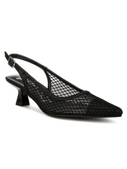 London Rag - Mesh Pin Buckle Pointed Mules Heels - Black
