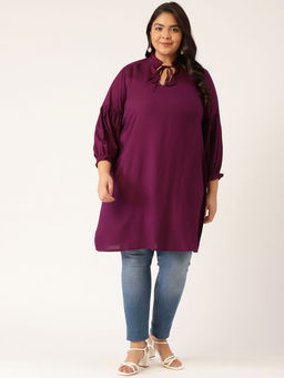 theRebelinme - Women's Plum Solid Color Notch Neck Tunic
