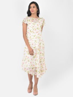 Latin Quarters - Pink Cap Sleeve Polyester Printed Long Dress