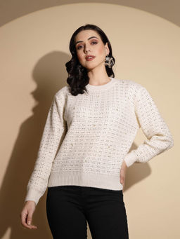 Global Republic - Off White Full Sleeve Knitted Pullover