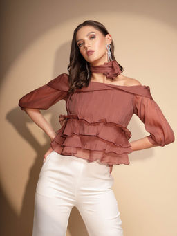 Global Republic - Brown Three Quarter Sleeves Blouse