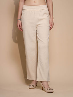 Global Republic - White Solid High Waist Cotton Trousers