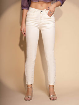 Global Republic - White Solid Low Waist Cotton Jeans