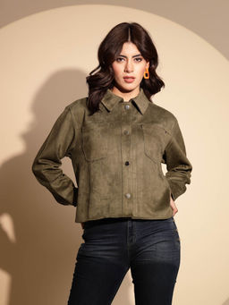 Global Republic - Green Full Sleeve Suede Shacket