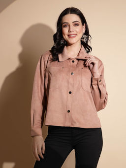 Global Republic - Peach Full Sleeve Suede Shacket