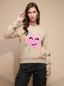 Global Republic - Beige Full Sleeve Round Neck Sweatshirt