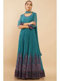 Soch - Women Teal Georgette Embroidered Suit Set