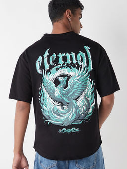 Bewakoof - Heavy Duty 1.0 Men's Black Eternal Graphic Printed Oversized T-shirt