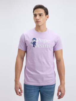 Pepe Jeans - Men Purple Graphic Print Short Sleeve T-Shirt