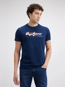 Pepe Jeans - Men Navy Graphic Print Short Sleeve T-Shirt