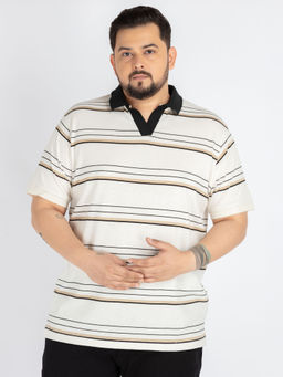 UNSIZED - Men White Cotton Stripes Polo T-Shirt