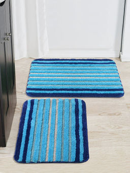 Saral Home - Blue Wow Microfiber Antiskid Bath Mat- Pack Of 2,(40X58 Cm)