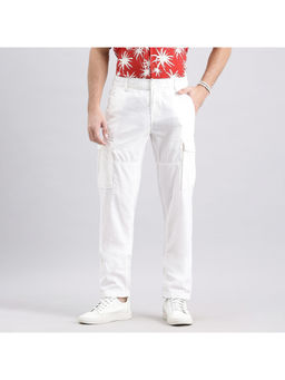 ROOKIES - White Men Linen Cotton Slim Fit Cargo Pant