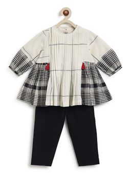TIBER TABER - Girls Cream Cotton Printed Top with Pants