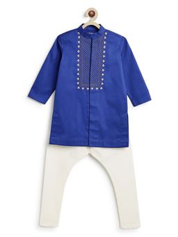 TIBER TABER - Boys Blue Cotton Embroidered Kurta with Pyjama