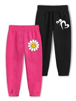 Trampoline - Girls Pack Of 2 Heart and Flower Printed Track Pants With Pocket-Multi