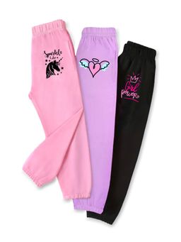 Trampoline - Girls Pack Of 3 Heart and Unicorn Printed Track Pants With Pocket-Multi