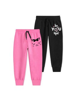 Trampoline - Girls Pack Of 2 Heart Printed Track Pants-Pink and Black