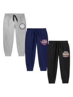 Trampoline - Kids Pack Of 3 Text Printed Track Pants-Grey Blue and Black
