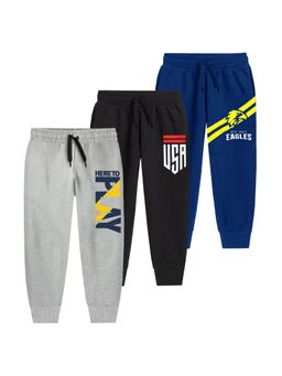 Trampoline - Kids Pack Of 3 Eagles And Usa Printed Track Pants-Black Grey and Blue