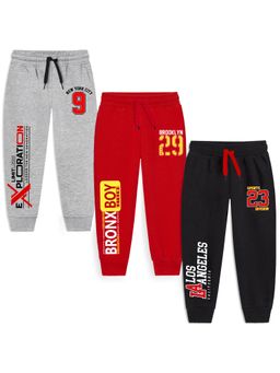 Trampoline - Kids Pack Of 3 Text Printed Track Pants-Black Grey and Red