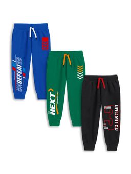 Trampoline - Kids Pack Of 3 Text Printed Track Pants-Blue Green and Black