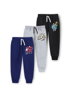 Trampoline - Kids Pack Of 3 Space Printed Track Pants-Blue Grey and Black