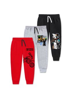 Trampoline - Kids Pack of 3 Bike and Panda Printed Track Pants With Pocket-Multi-Color