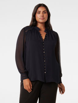 Forever New - Brielle Curve Trim Spliced Blouse Shirt
