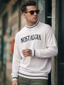 Bewakoof - Men's Gardenia Nostalgia Typography Oversized Sweater