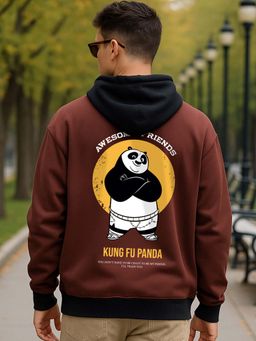 Bewakoof - Men's Brown Kung Fu Panda Graphic Printed Oversized Hoodies