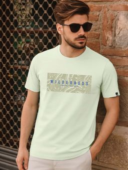 Bewakoof - Men Fog Green Wilderness Graphic Printed T-Shirt
