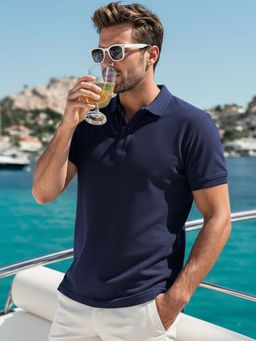 Bewakoof - Men Navy Blue Regular Fit Polo T-Shirt