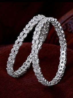 Estele - Rhodium Plated CZ Striking Designer Bangle with White Stones for Women