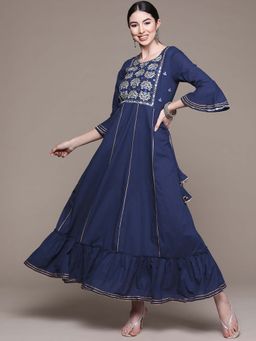 Anubhutee - Women Blue Yoke Embroidered Ethnic Dress