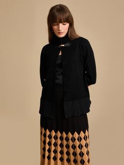 Kazo - Black Fur Trim and Buckle Jacket