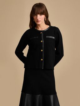 Kazo - Black Faux Leather Detailed Jacket