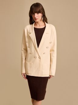 Kazo - White 8 Button Knitted Jacket