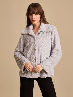 Kazo - Grey Sequin Fur Jacket