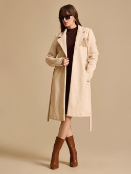 Kazo - Beige Suede Fringe Detail Wrap Coat with Belt (Set of 2)