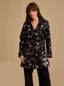 Kazo - Black Printed Felt Coat