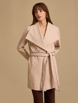 Kazo - Pink Twill Felt Wrap Coat with Belt (Set of 2)