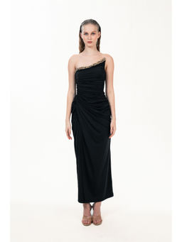 SOTBELLA - Women's Black One Shoulder Slit Dress