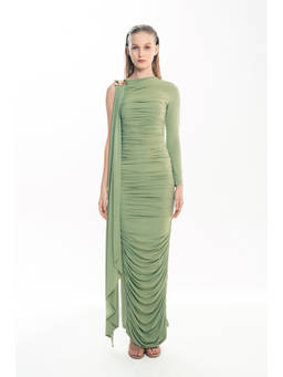 SOTBELLA - Women's Green Gathered Maxi Dress