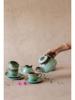 Amalfiee Ceramics - Exclusive Peppermint Lavish Tea Set Of 7 Pieces