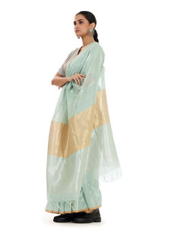 SARI KI ALMARI - Flowy Aqua Woven Saree with Unstitched Blouse