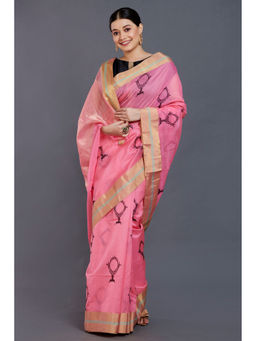 SARI KI ALMARI - Quirky Pink Printed Saree with Unstitched Blouse